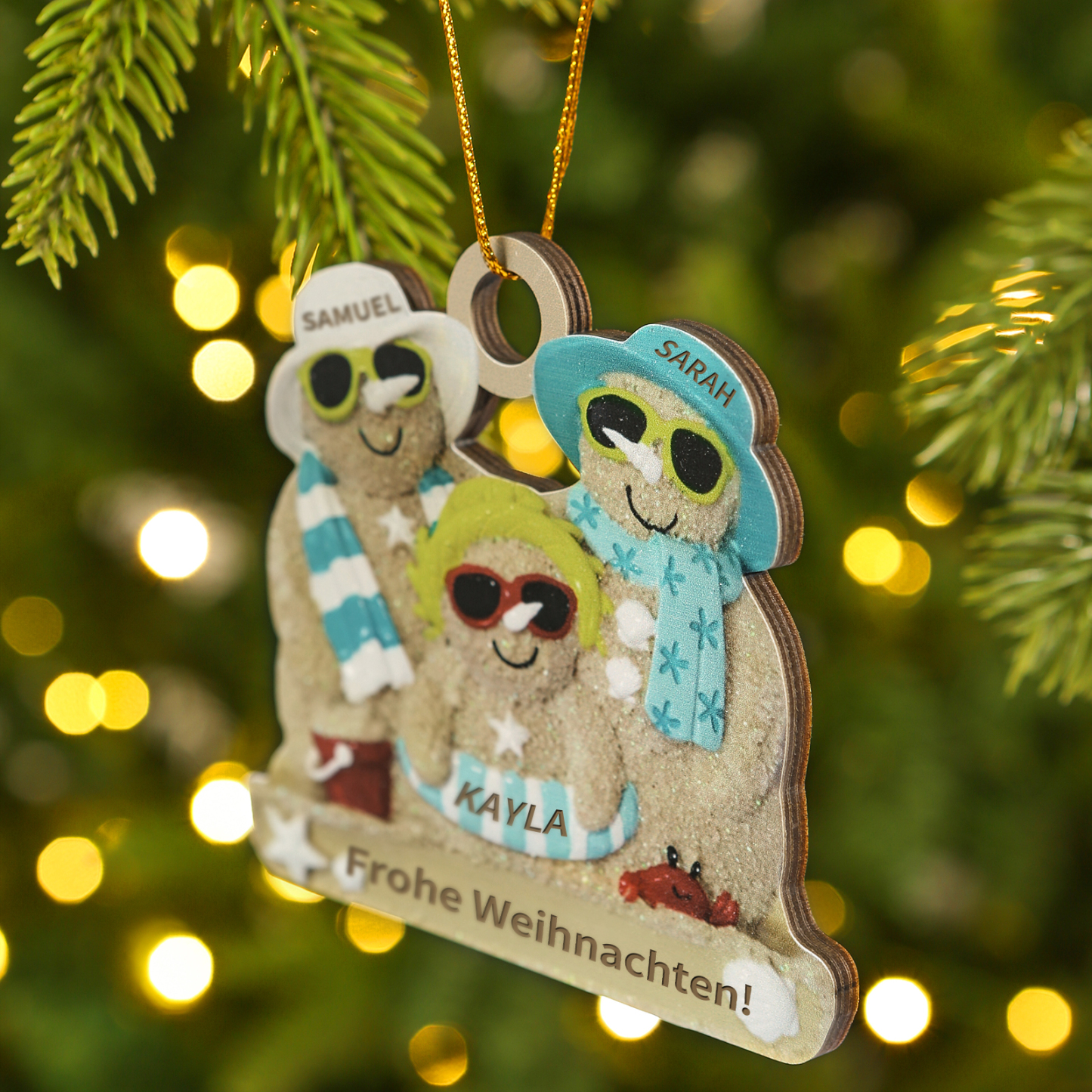 Holz Personalisierter 2-6 Namen & Text Weihnachtsornament – Lustiger Familien-Holzanhänger