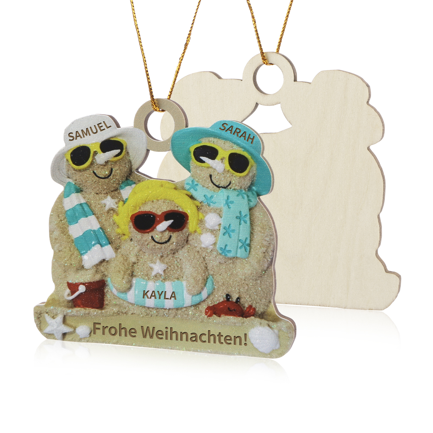 Holz Personalisierter 2-6 Namen & Text Weihnachtsornament – Lustiger Familien-Holzanhänger