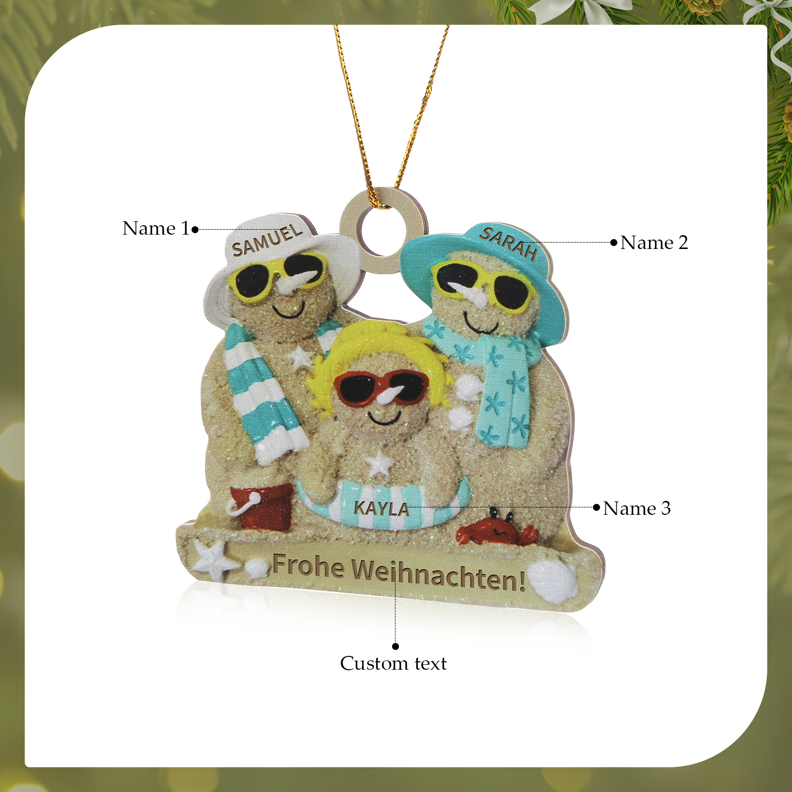 Holz Personalisierter 2-6 Namen & Text Weihnachtsornament – Lustiger Familien-Holzanhänger