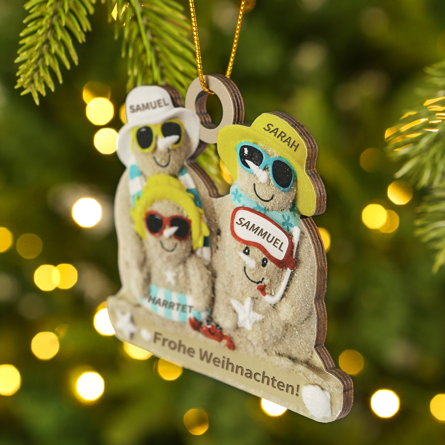 Holz Personalisierter 2-6 Namen & Text Weihnachtsornament – Lustiger Familien-Holzanhänger