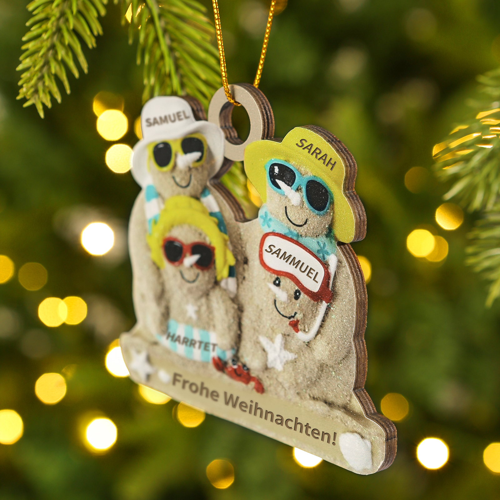 Holz Personalisierter 2-6 Namen & Text Weihnachtsornament – Lustiger Familien-Holzanhänger