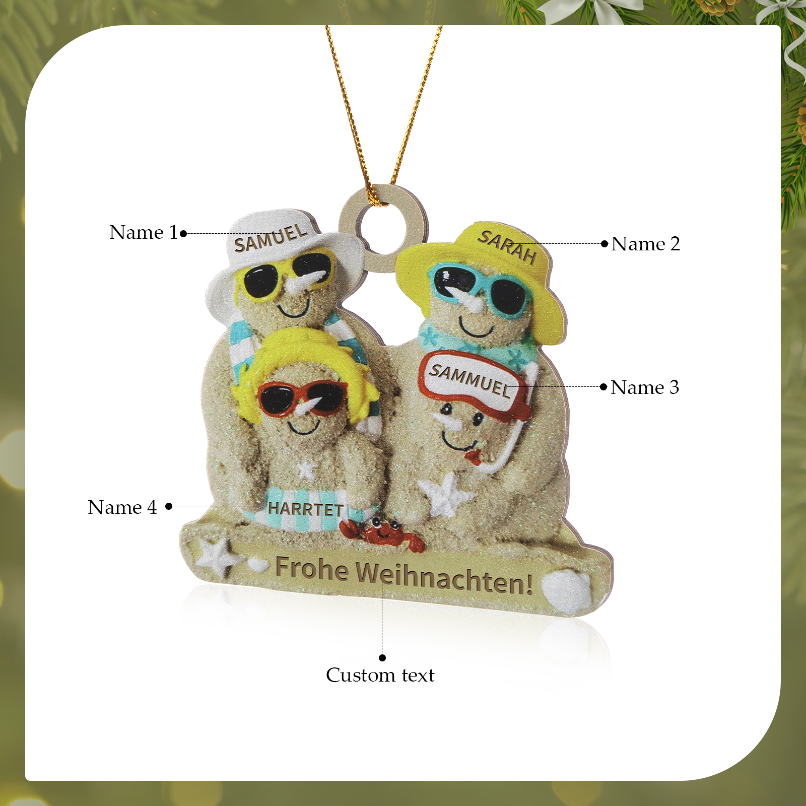Holz Personalisierter 2-6 Namen & Text Weihnachtsornament – Lustiger Familien-Holzanhänger