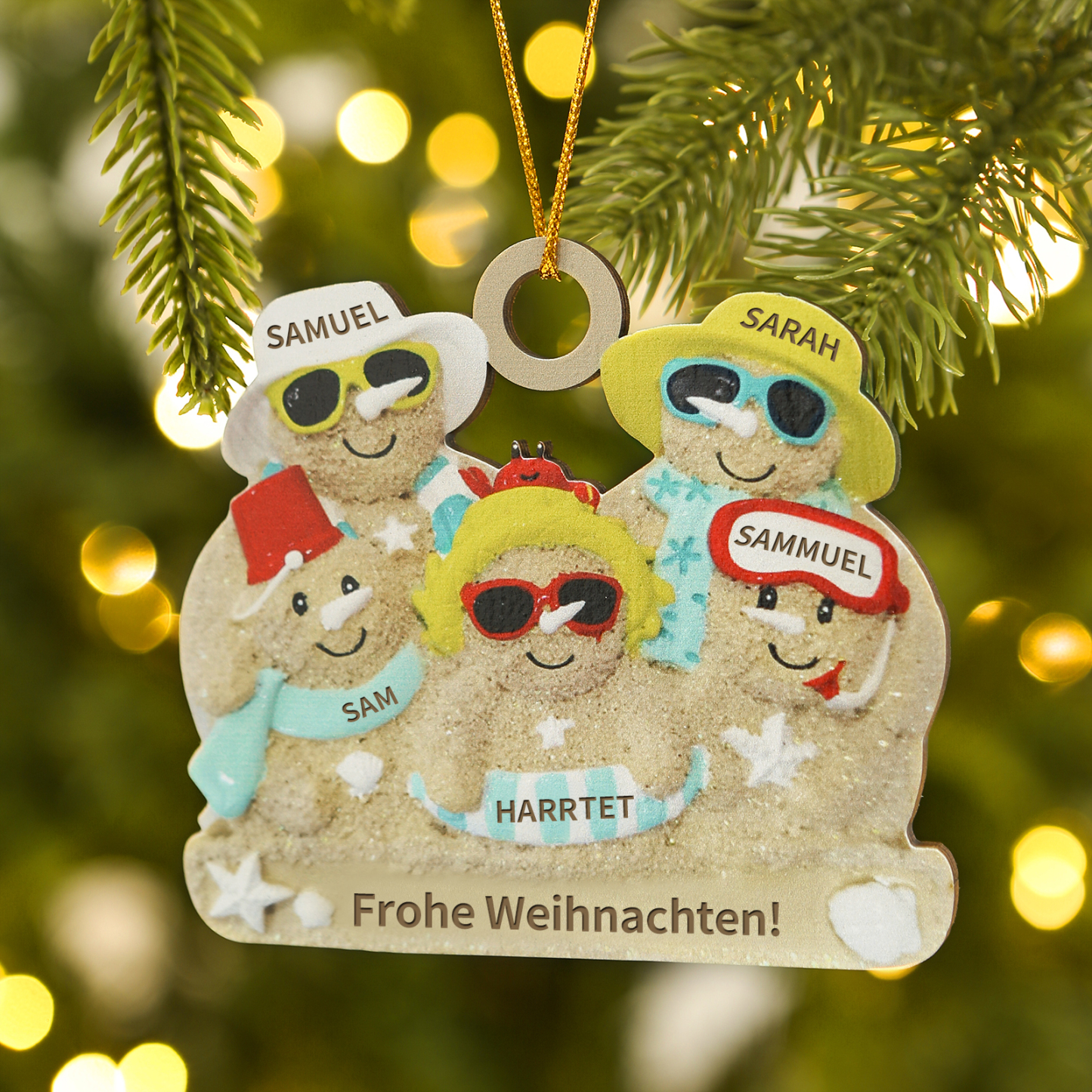 Holz Personalisierter 2-6 Namen & Text Weihnachtsornament – Lustiger Familien-Holzanhänger