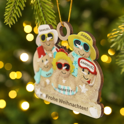 Holz Personalisierter 2-6 Namen & Text Weihnachtsornament – Lustiger Familien-Holzanhänger