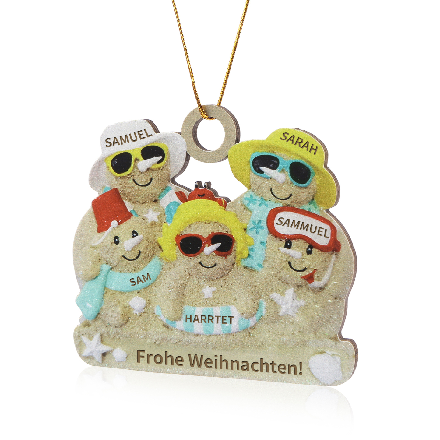 Holz Personalisierter 2-6 Namen & Text Weihnachtsornament – Lustiger Familien-Holzanhänger
