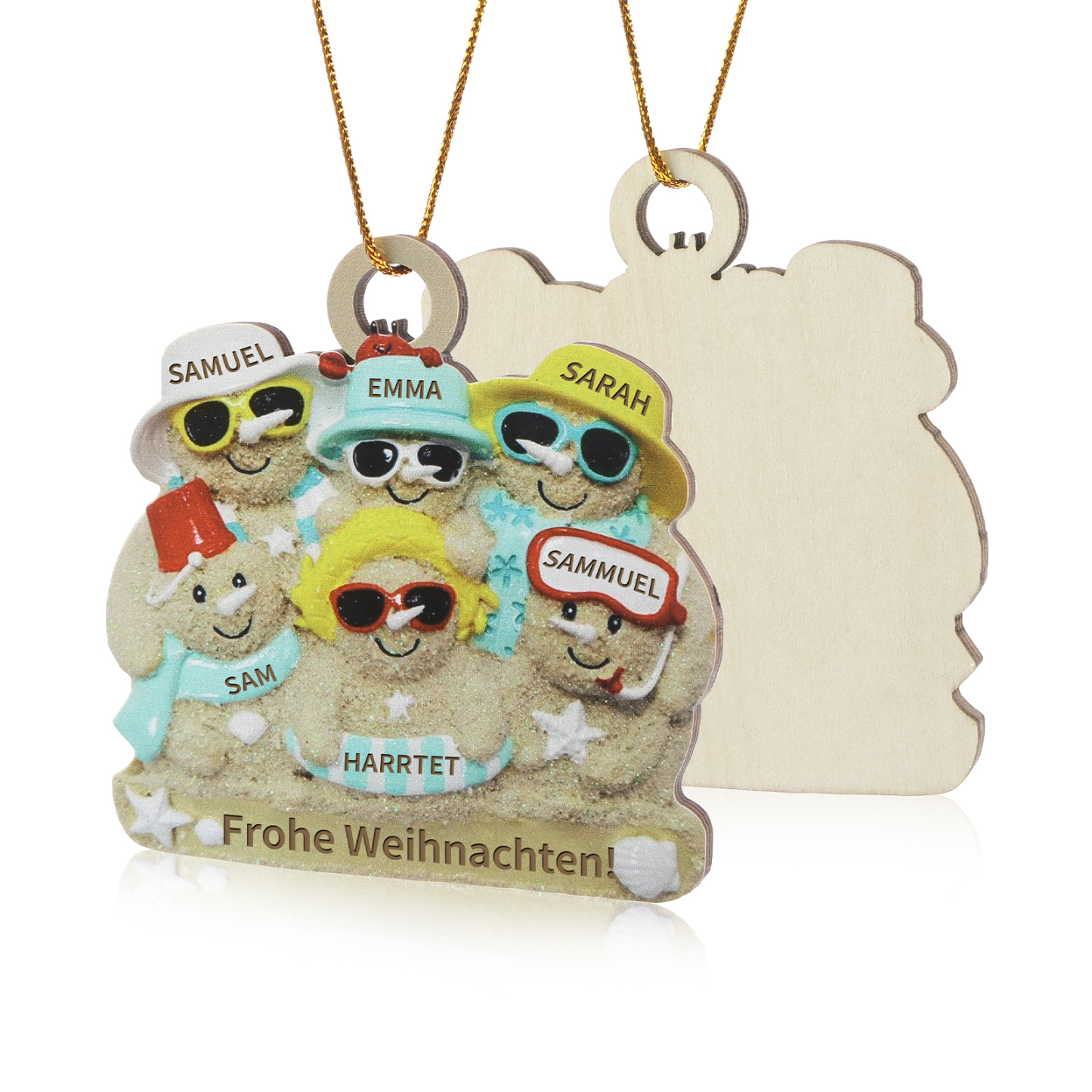 Holz Personalisierter 2-6 Namen & Text Weihnachtsornament – Lustiger Familien-Holzanhänger