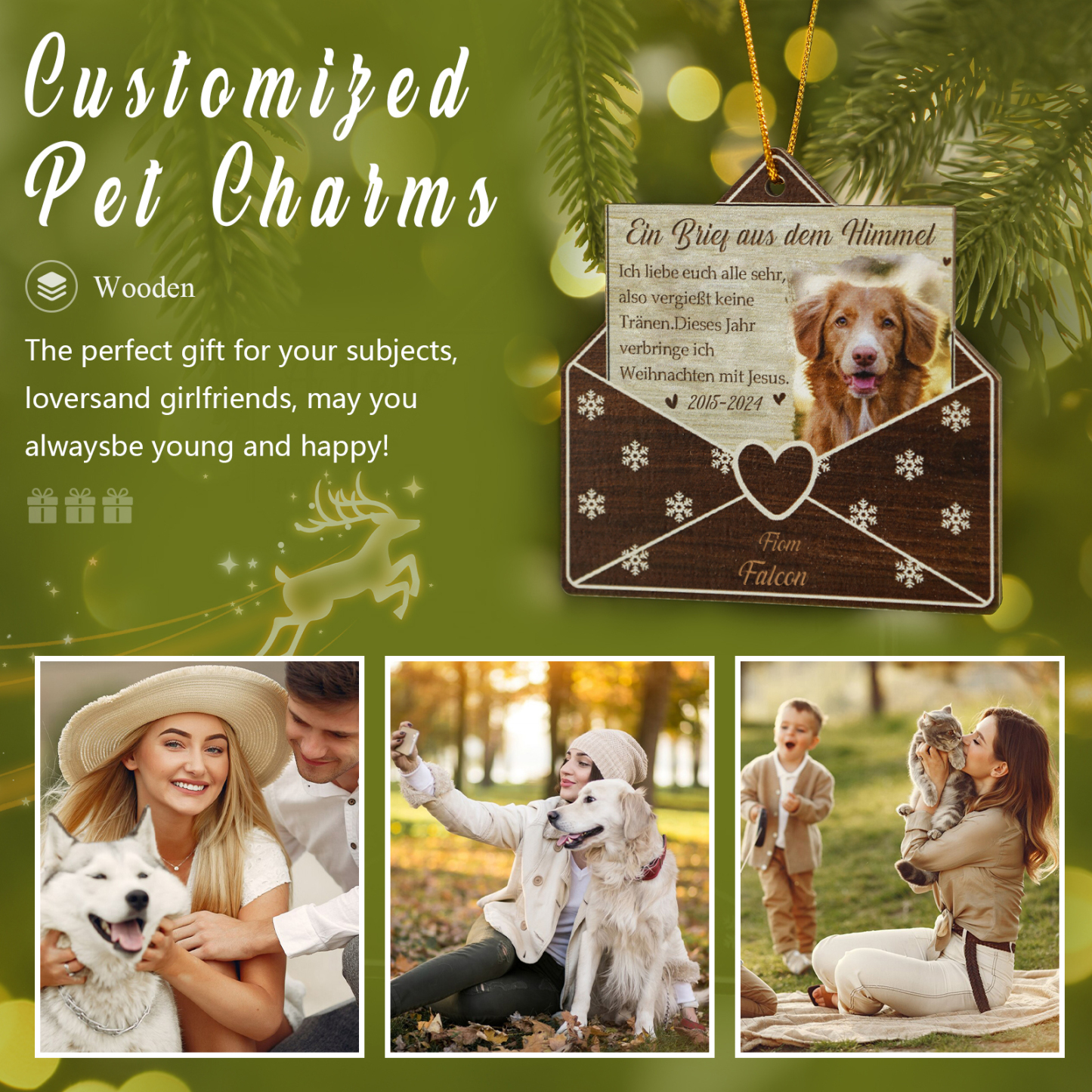 Holz Weihnachtsornament – Personalisiertes Foto & Name & Jahr Weihnachtsanhänger – Haustier Erinnerungsanhänger