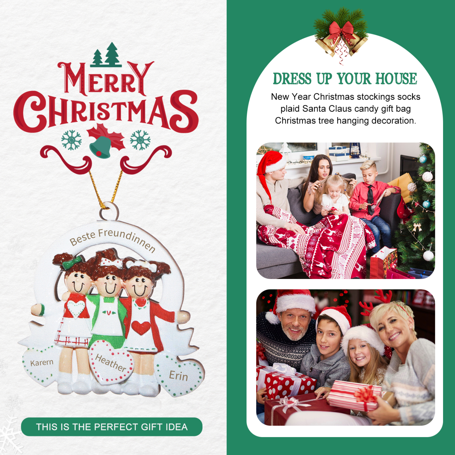 Holz Weihnachtsornament – Personalisierter Text & 3 Namen Beste Freundinnen Weihnachtsanhänger