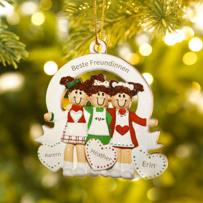 Holz Weihnachtsornament – Personalisierter Text & 3 Namen Beste Freundinnen Weihnachtsanhänger