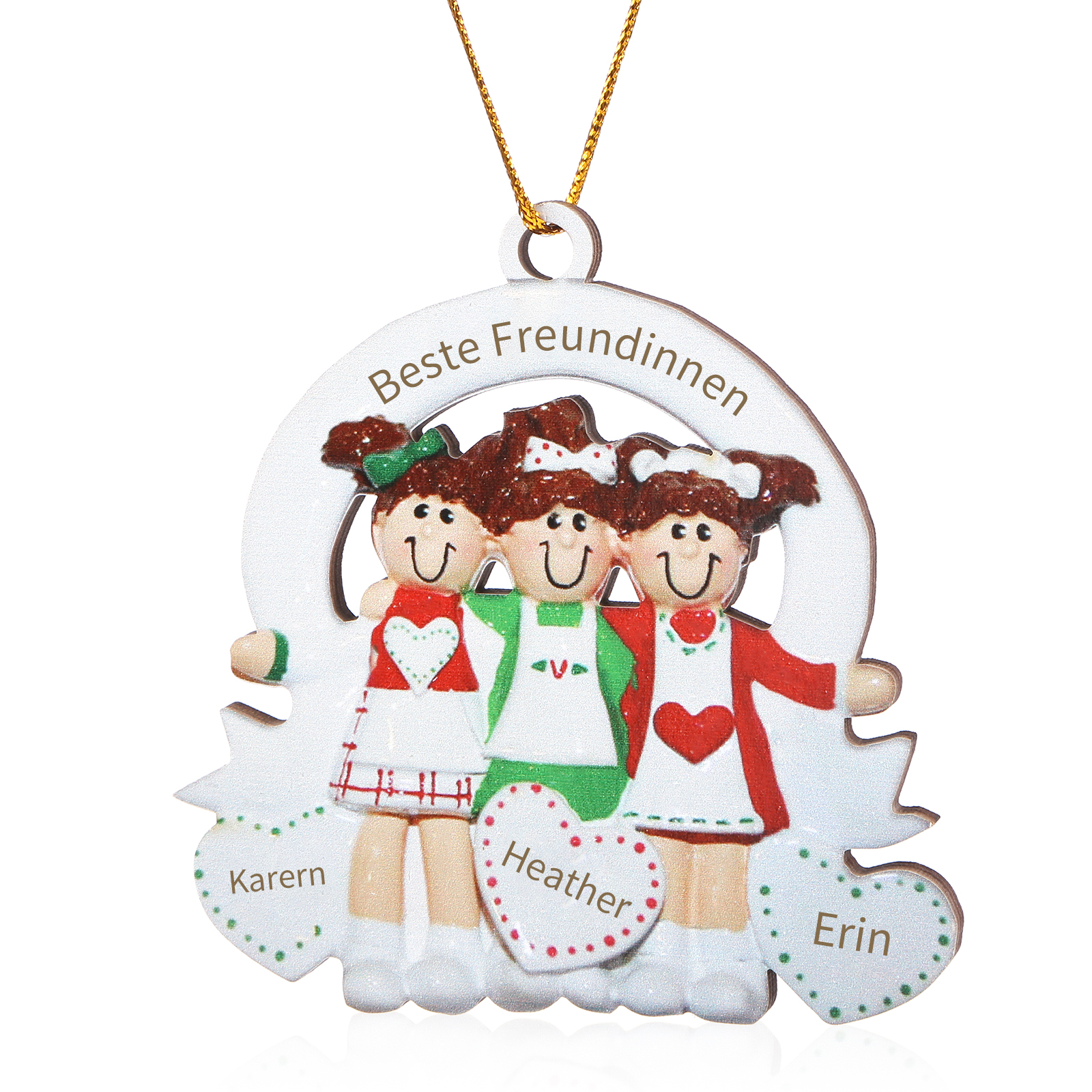Holz Weihnachtsornament – Personalisierter Text & 3 Namen Beste Freundinnen Weihnachtsanhänger