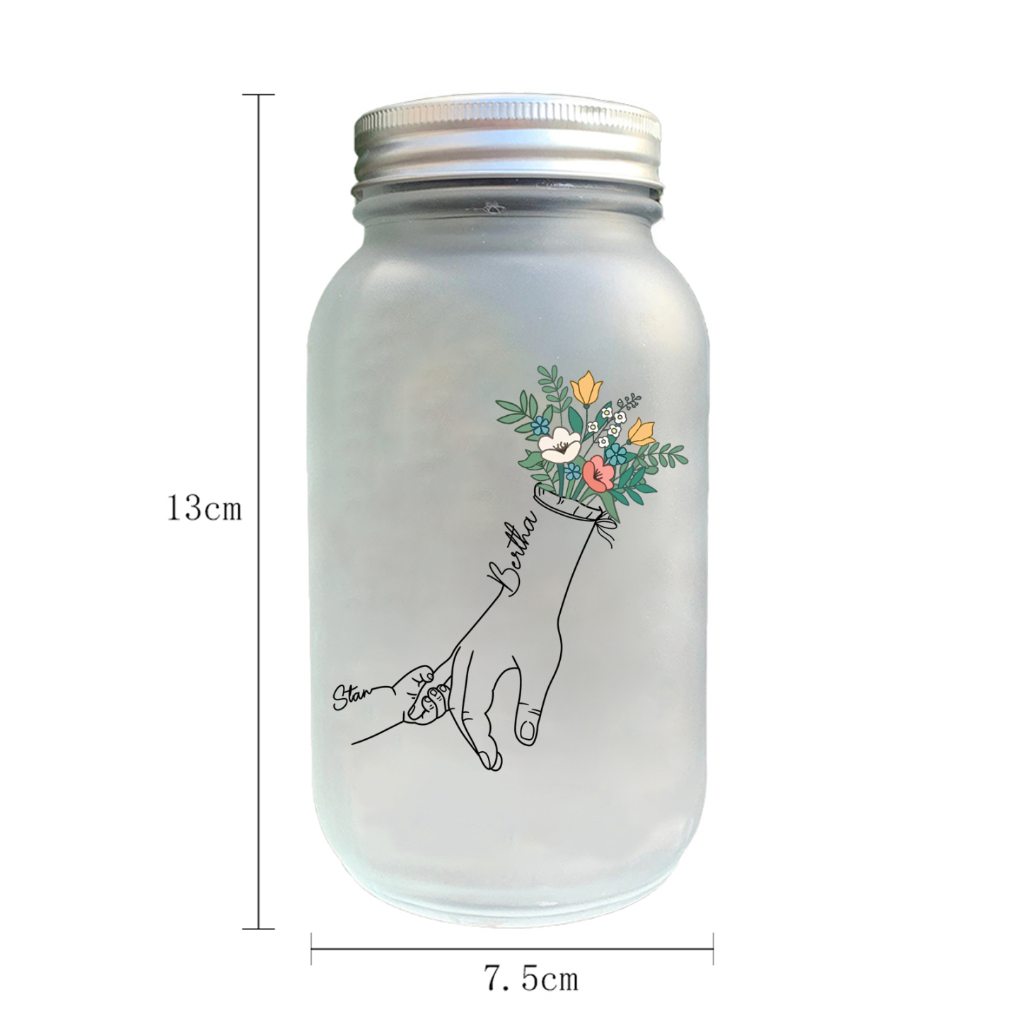 Personalisierte 2-7 Namen Hand in Hand Glasflaschen - Leuchtflasche als einzigartiges Geschenk für Familie