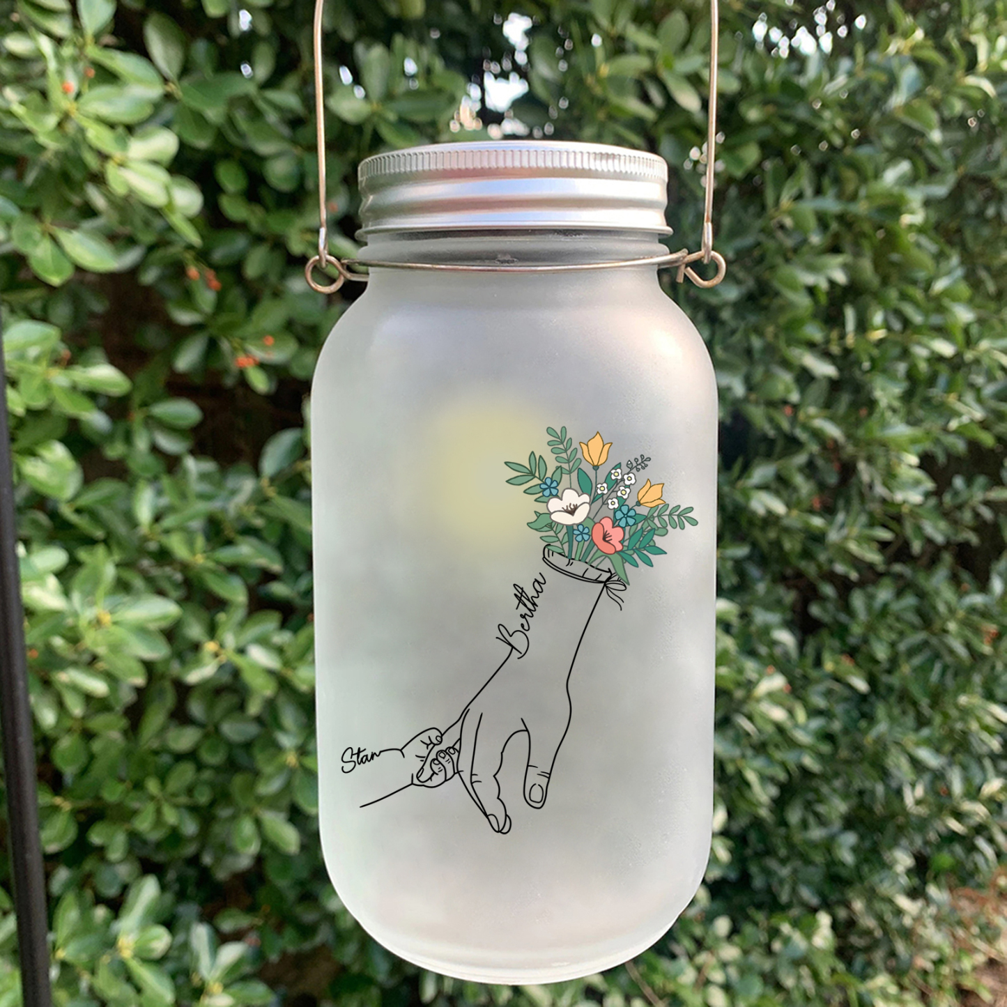 Personalisierte 2-7 Namen Hand in Hand Glasflaschen - Leuchtflasche als einzigartiges Geschenk für Familie
