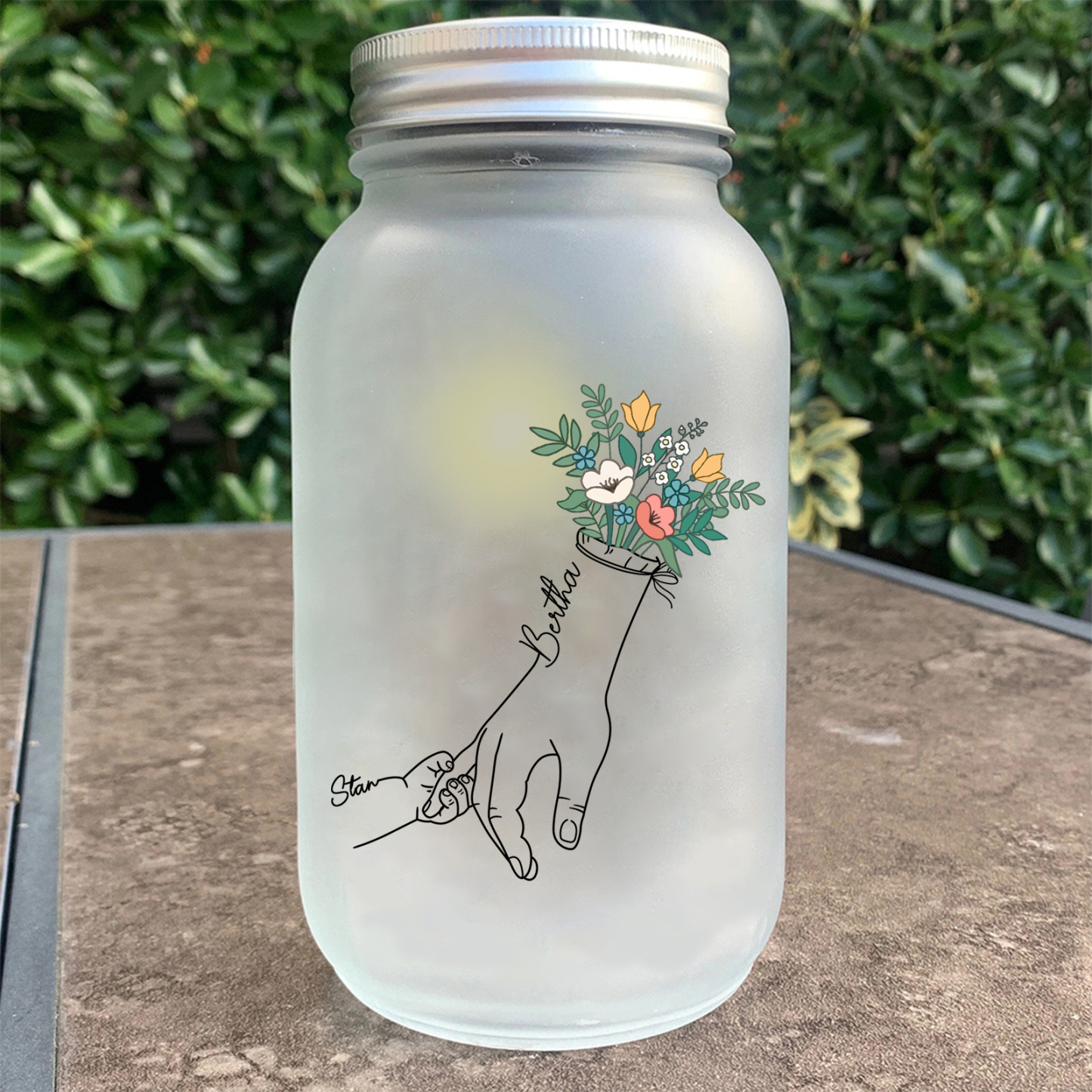 Personalisierte 2-7 Namen Hand in Hand Glasflaschen - Leuchtflasche als einzigartiges Geschenk für Familie