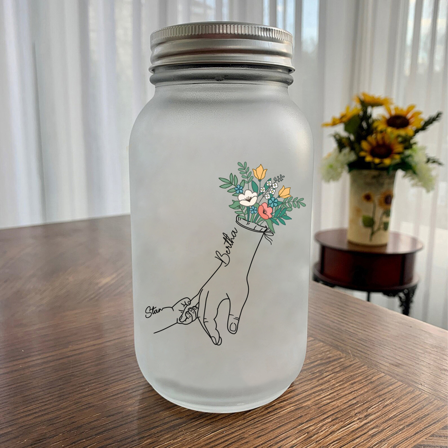Personalisierte 2-7 Namen Hand in Hand Glasflaschen - Leuchtflasche als einzigartiges Geschenk für Familie