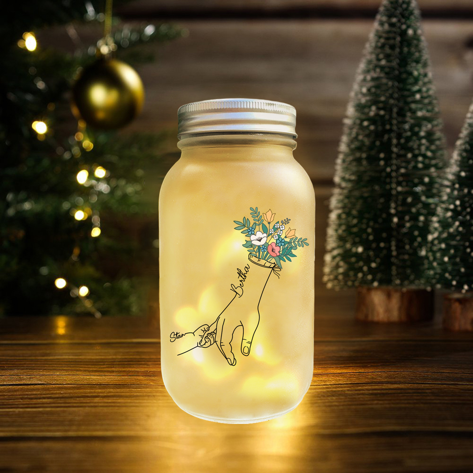 Personalisierte 2-7 Namen Hand in Hand Glasflaschen - Leuchtflasche als einzigartiges Geschenk für Familie