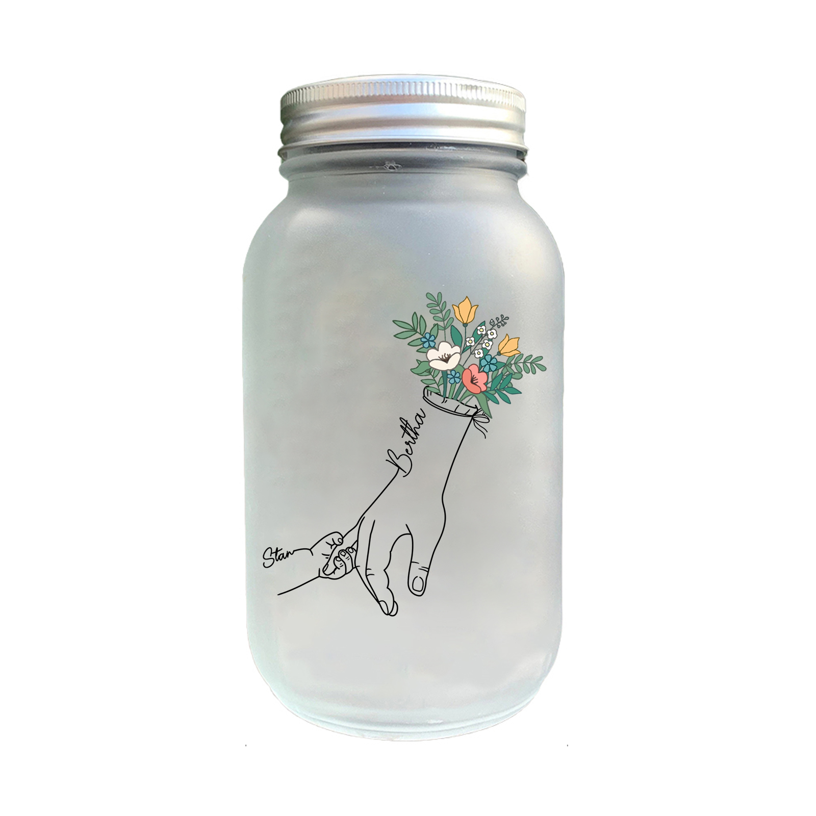 Personalisierte 2-7 Namen Hand in Hand Glasflaschen - Leuchtflasche als einzigartiges Geschenk für Familie