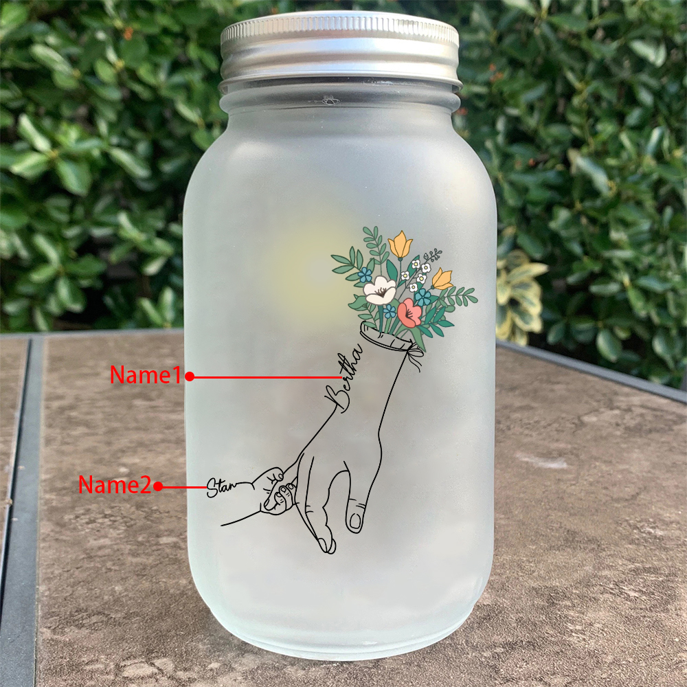 Personalisierte 2-7 Namen Hand in Hand Glasflaschen - Leuchtflasche als einzigartiges Geschenk für Familie