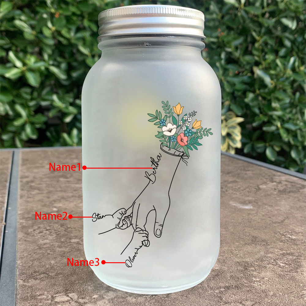 Personalisierte 2-7 Namen Hand in Hand Glasflaschen - Leuchtflasche als einzigartiges Geschenk für Familie