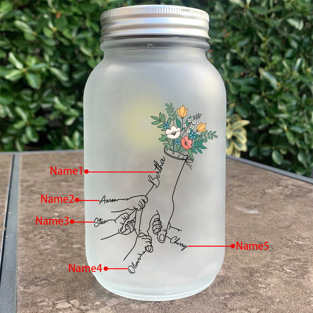 Personalisierte 2-7 Namen Hand in Hand Glasflaschen - Leuchtflasche als einzigartiges Geschenk für Familie