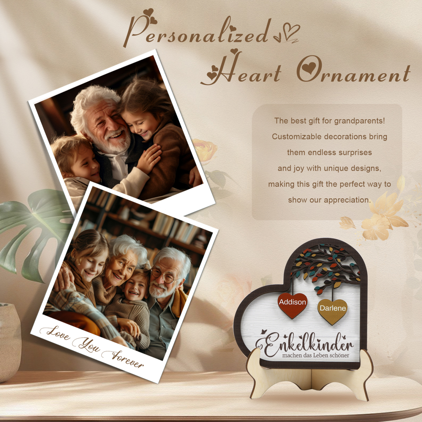 Personalisierte 2-15 Namen Holz Stammbaum Ornament-Enkelkinder machen das Leben schöner-Herz Familienstammbaum Schreibdekoration