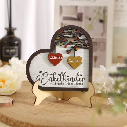 Personalisierte 2-15 Namen Holz Stammbaum Ornament-Enkelkinder machen das Leben schöner-Herz Familienstammbaum Schreibdekoration