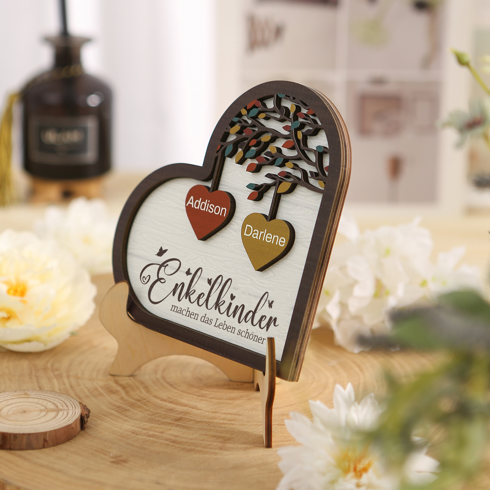 Personalisierte 2-15 Namen Holz Stammbaum Ornament-Enkelkinder machen das Leben schöner-Herz Familienstammbaum Schreibdekoration
