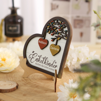 Personalisierte 2-15 Namen Holz Stammbaum Ornament-Enkelkinder machen das Leben schöner-Herz Familienstammbaum Schreibdekoration