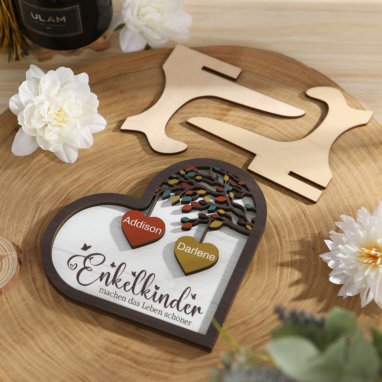 Personalisierte 2-15 Namen Holz Stammbaum Ornament-Enkelkinder machen das Leben schöner-Herz Familienstammbaum Schreibdekoration