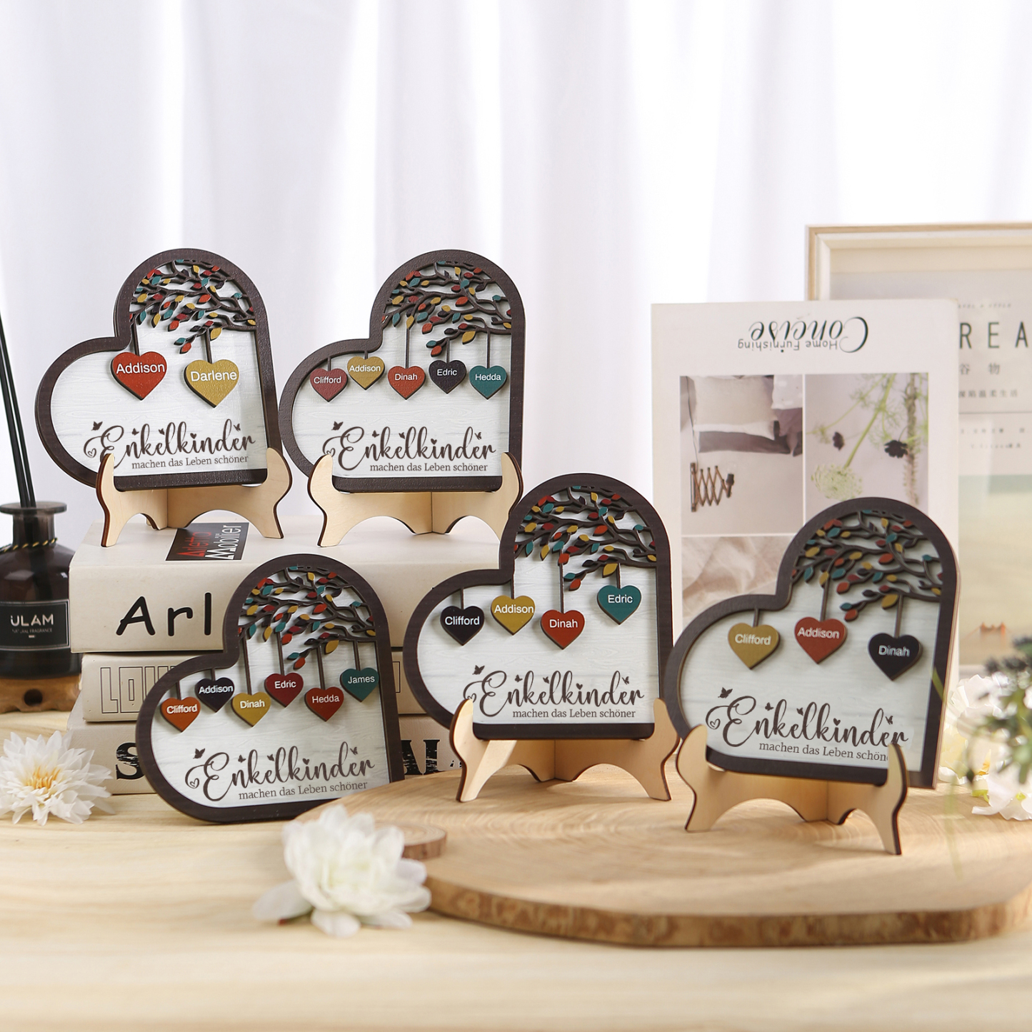 Personalisierte 2-15 Namen Holz Stammbaum Ornament-Enkelkinder machen das Leben schöner-Herz Familienstammbaum Schreibdekoration