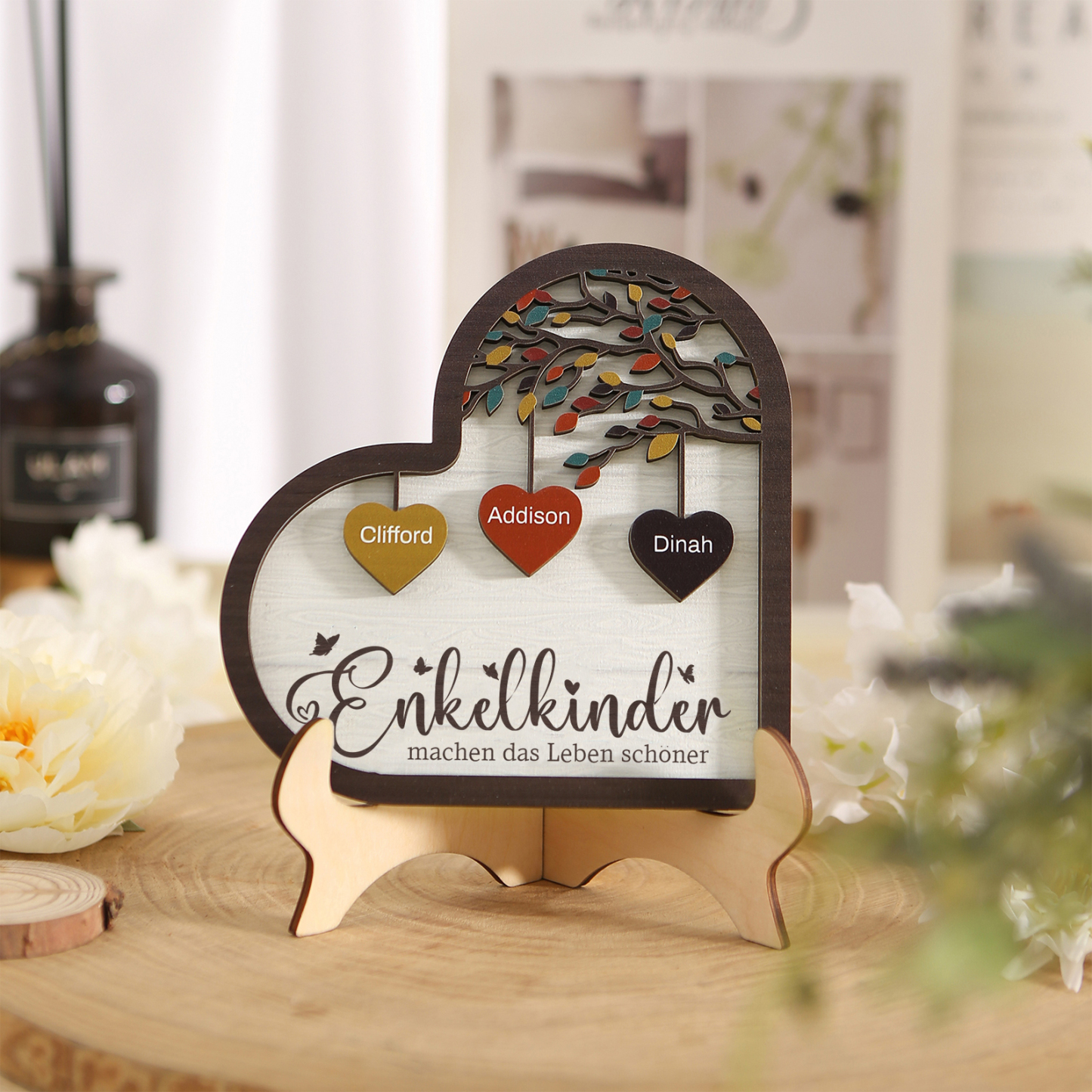 Personalisierte 2-15 Namen Holz Stammbaum Ornament-Enkelkinder machen das Leben schöner-Herz Familienstammbaum Schreibdekoration