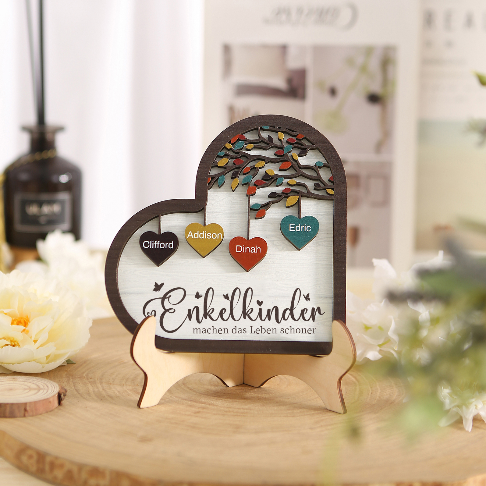 Personalisierte 2-15 Namen Holz Stammbaum Ornament-Enkelkinder machen das Leben schöner-Herz Familienstammbaum Schreibdekoration