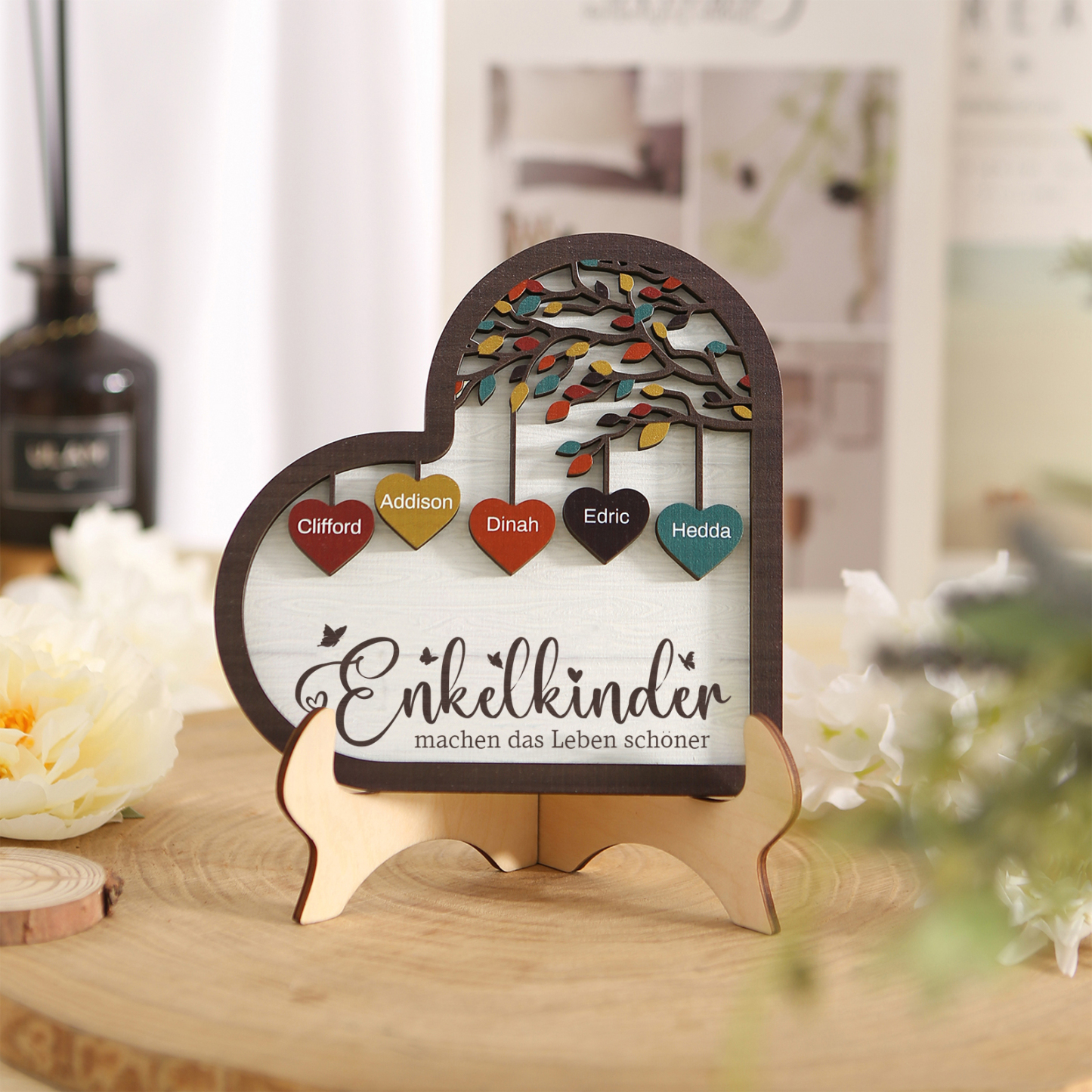 Personalisierte 2-15 Namen Holz Stammbaum Ornament-Enkelkinder machen das Leben schöner-Herz Familienstammbaum Schreibdekoration