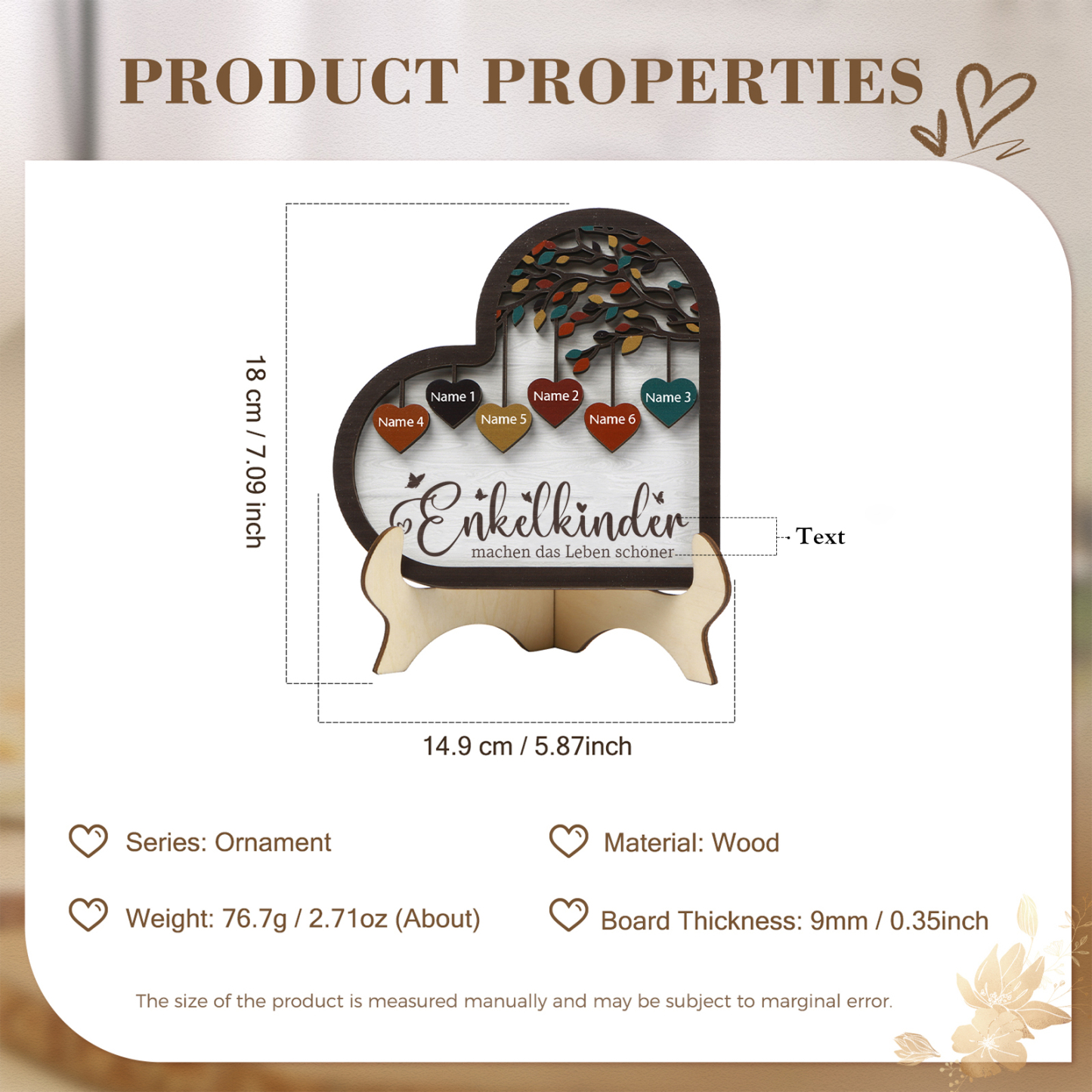 Personalisierte 2-15 Namen Holz Stammbaum Ornament-Enkelkinder machen das Leben schöner-Herz Familienstammbaum Schreibdekoration