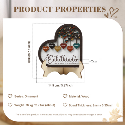 Personalisierte 2-15 Namen Holz Stammbaum Ornament-Enkelkinder machen das Leben schöner-Herz Familienstammbaum Schreibdekoration
