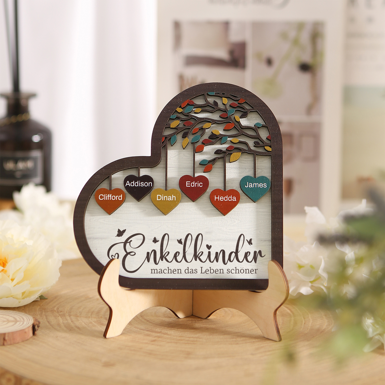 Personalisierte 2-15 Namen Holz Stammbaum Ornament-Enkelkinder machen das Leben schöner-Herz Familienstammbaum Schreibdekoration