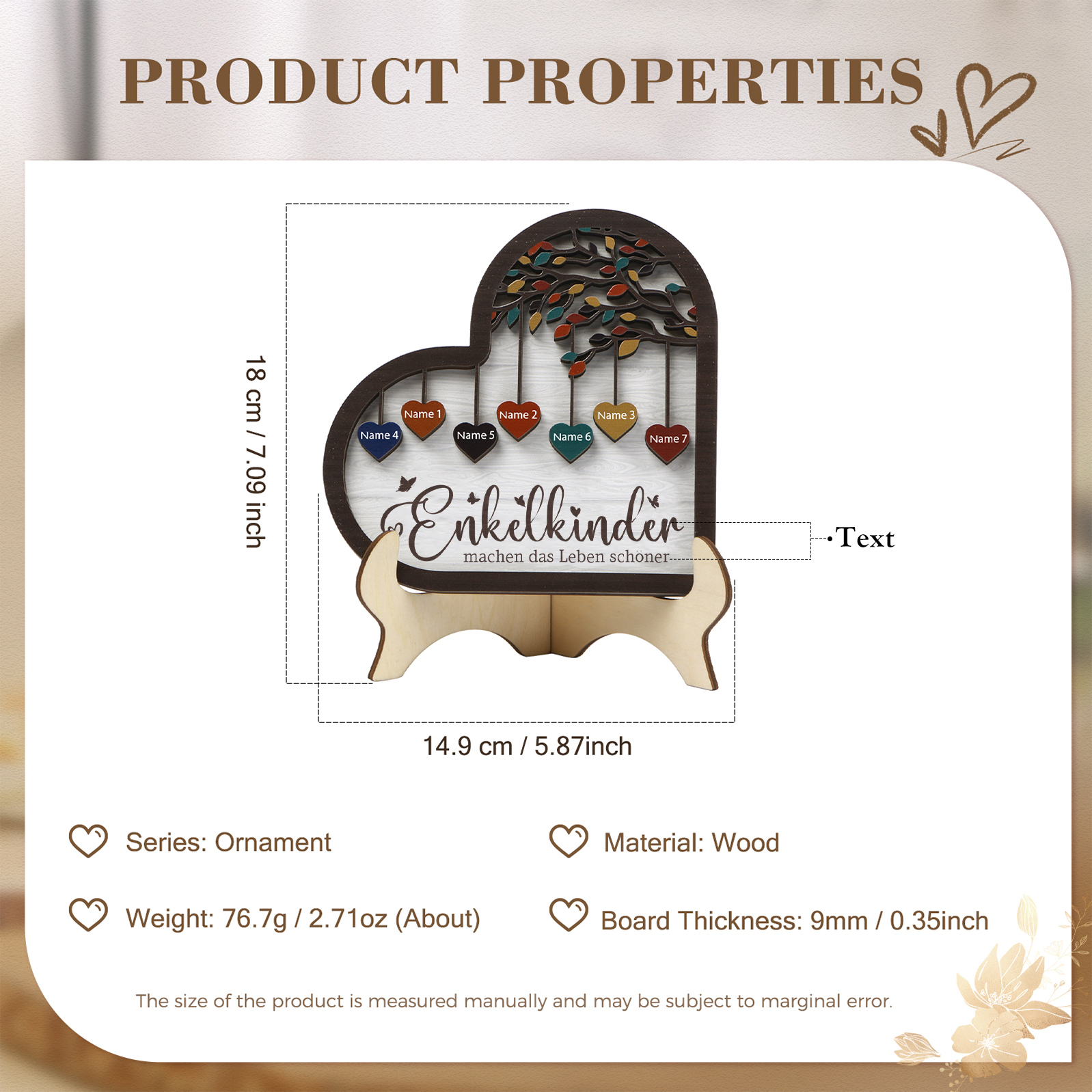 Personalisierte 2-15 Namen Holz Stammbaum Ornament-Enkelkinder machen das Leben schöner-Herz Familienstammbaum Schreibdekoration