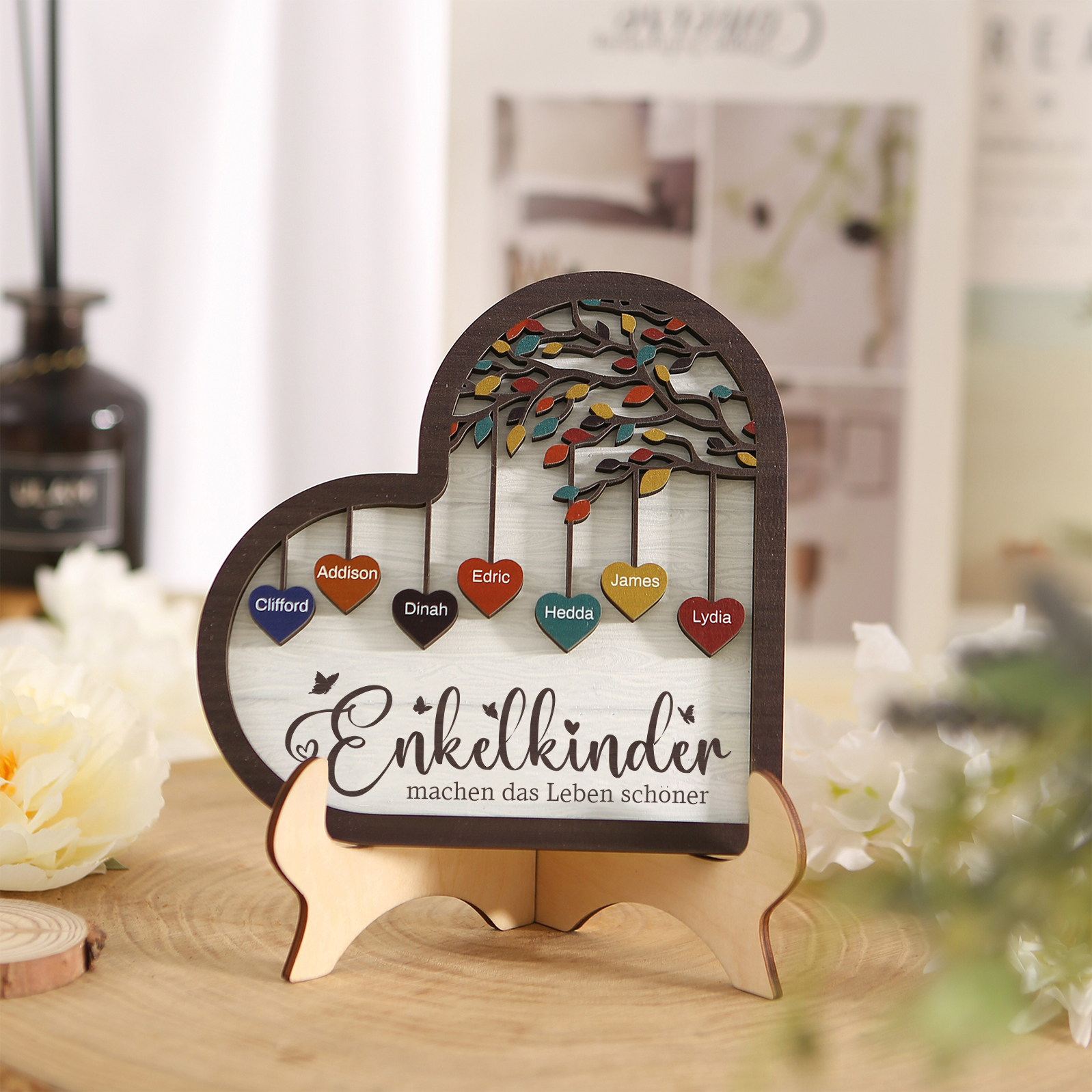Personalisierte 2-15 Namen Holz Stammbaum Ornament-Enkelkinder machen das Leben schöner-Herz Familienstammbaum Schreibdekoration