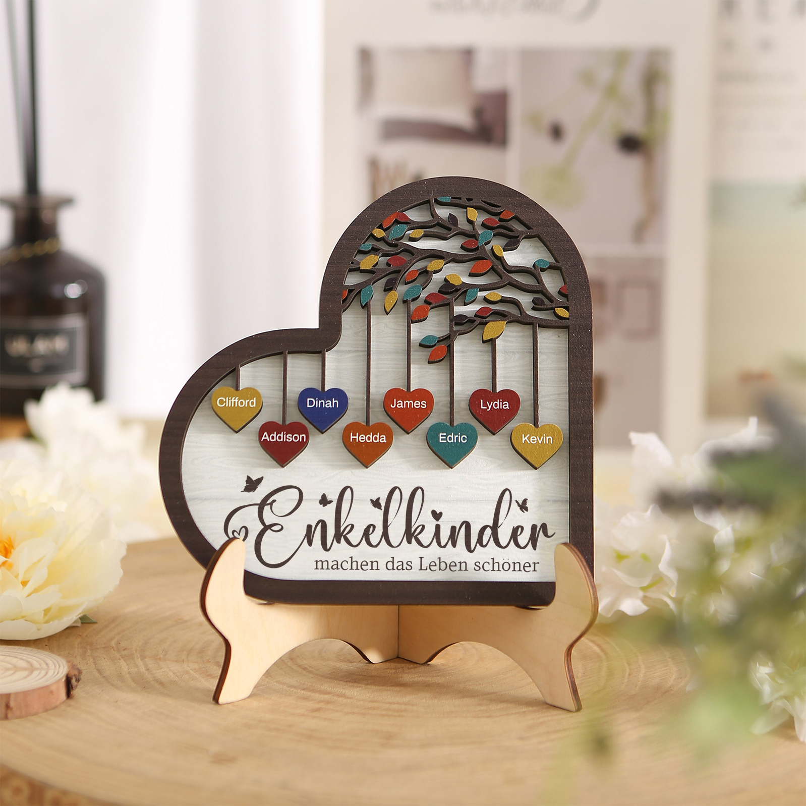 Personalisierte 2-15 Namen Holz Stammbaum Ornament-Enkelkinder machen das Leben schöner-Herz Familienstammbaum Schreibdekoration
