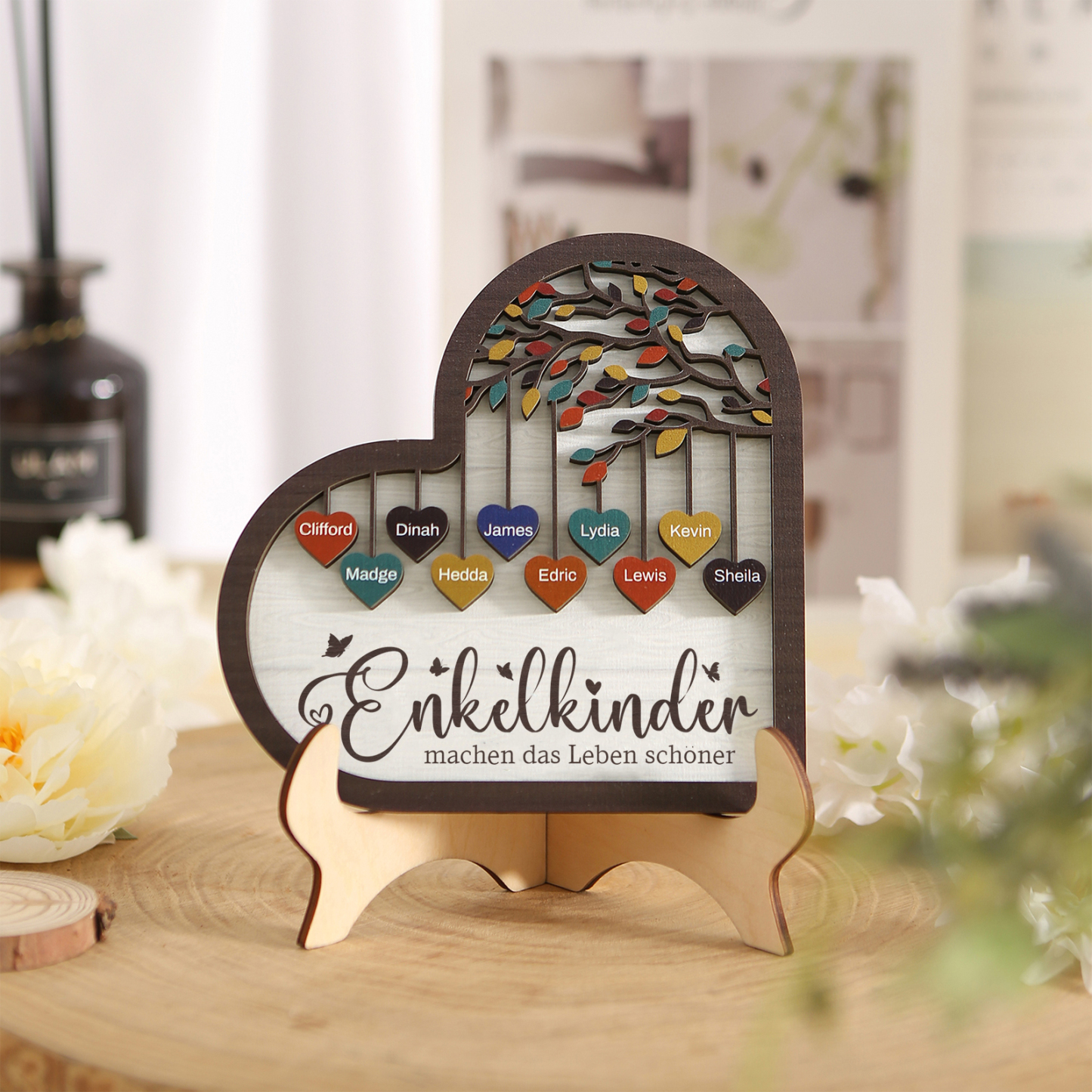 Personalisierte 2-15 Namen Holz Stammbaum Ornament-Enkelkinder machen das Leben schöner-Herz Familienstammbaum Schreibdekoration