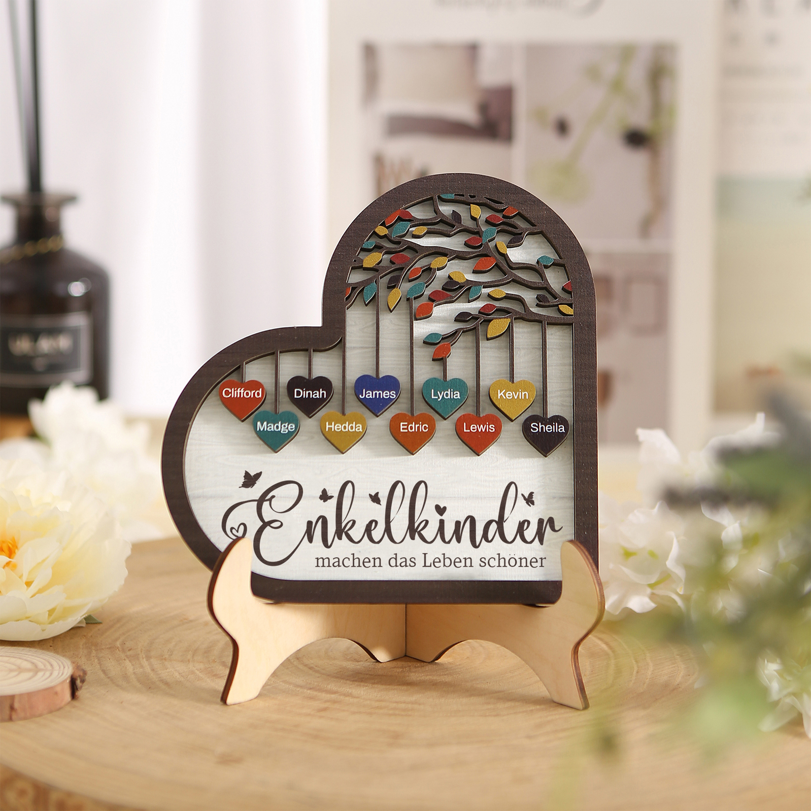 Personalisierte 2-15 Namen Holz Stammbaum Ornament-Enkelkinder machen das Leben schöner-Herz Familienstammbaum Schreibdekoration