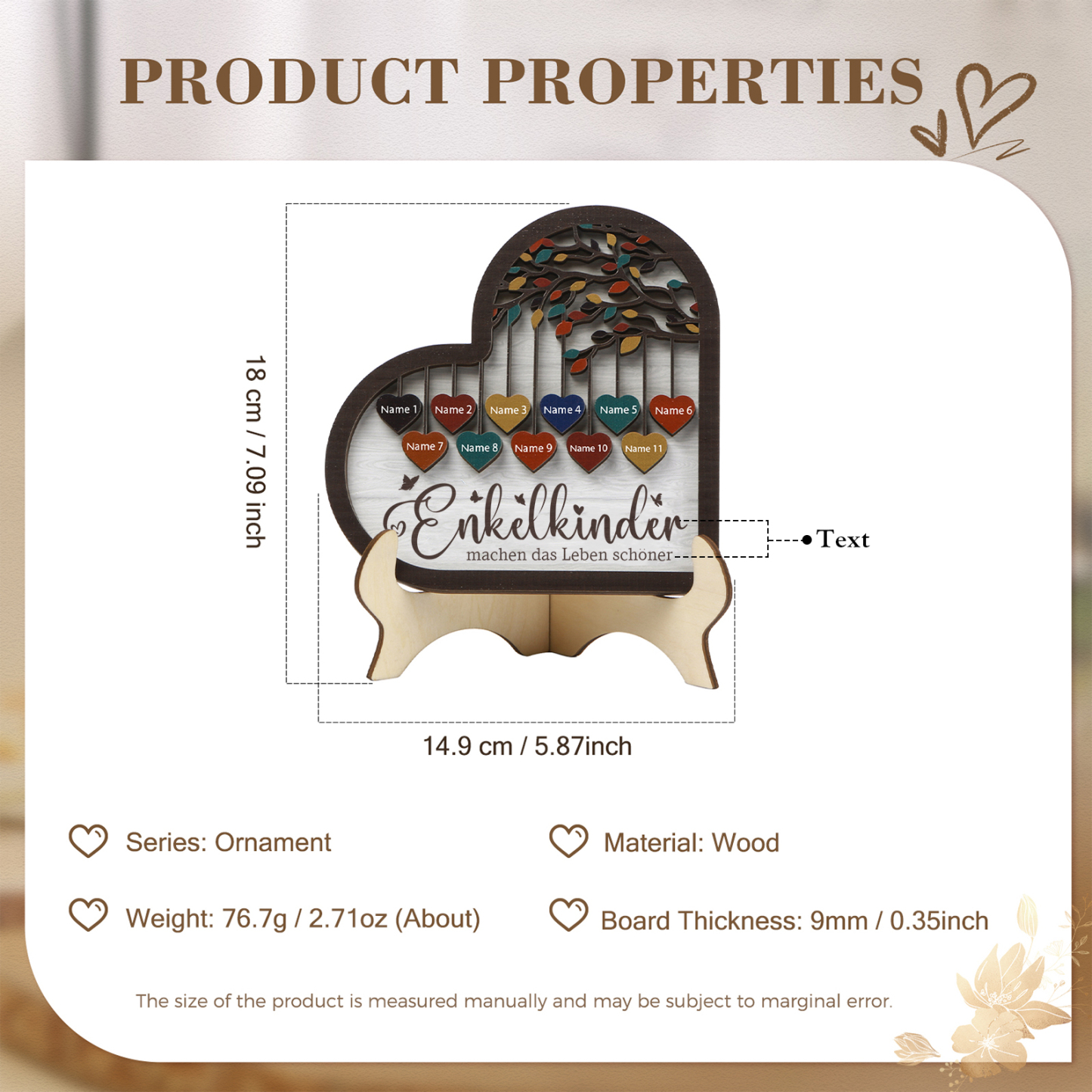Personalisierte 2-15 Namen Holz Stammbaum Ornament-Enkelkinder machen das Leben schöner-Herz Familienstammbaum Schreibdekoration