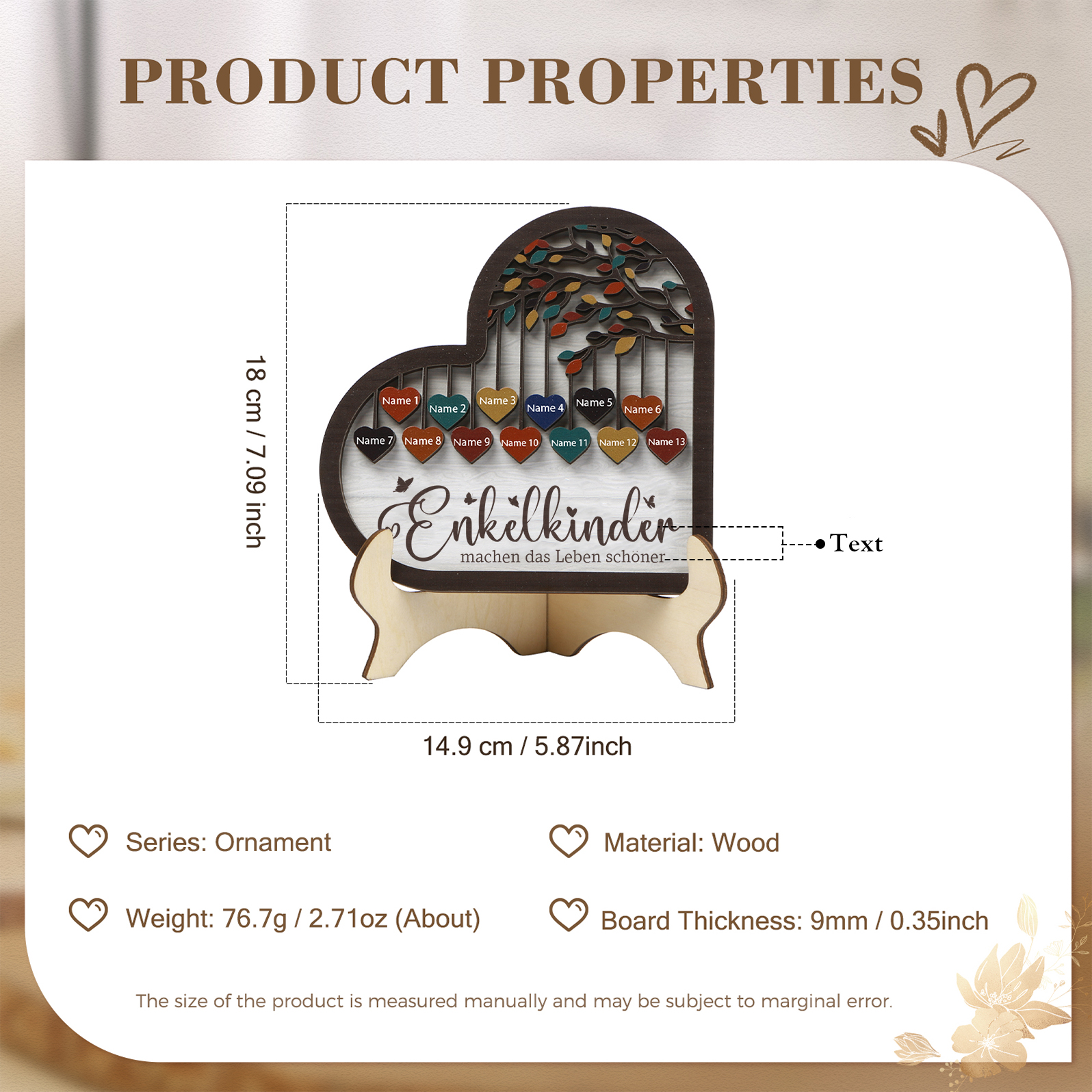 Personalisierte 2-15 Namen Holz Stammbaum Ornament-Enkelkinder machen das Leben schöner-Herz Familienstammbaum Schreibdekoration