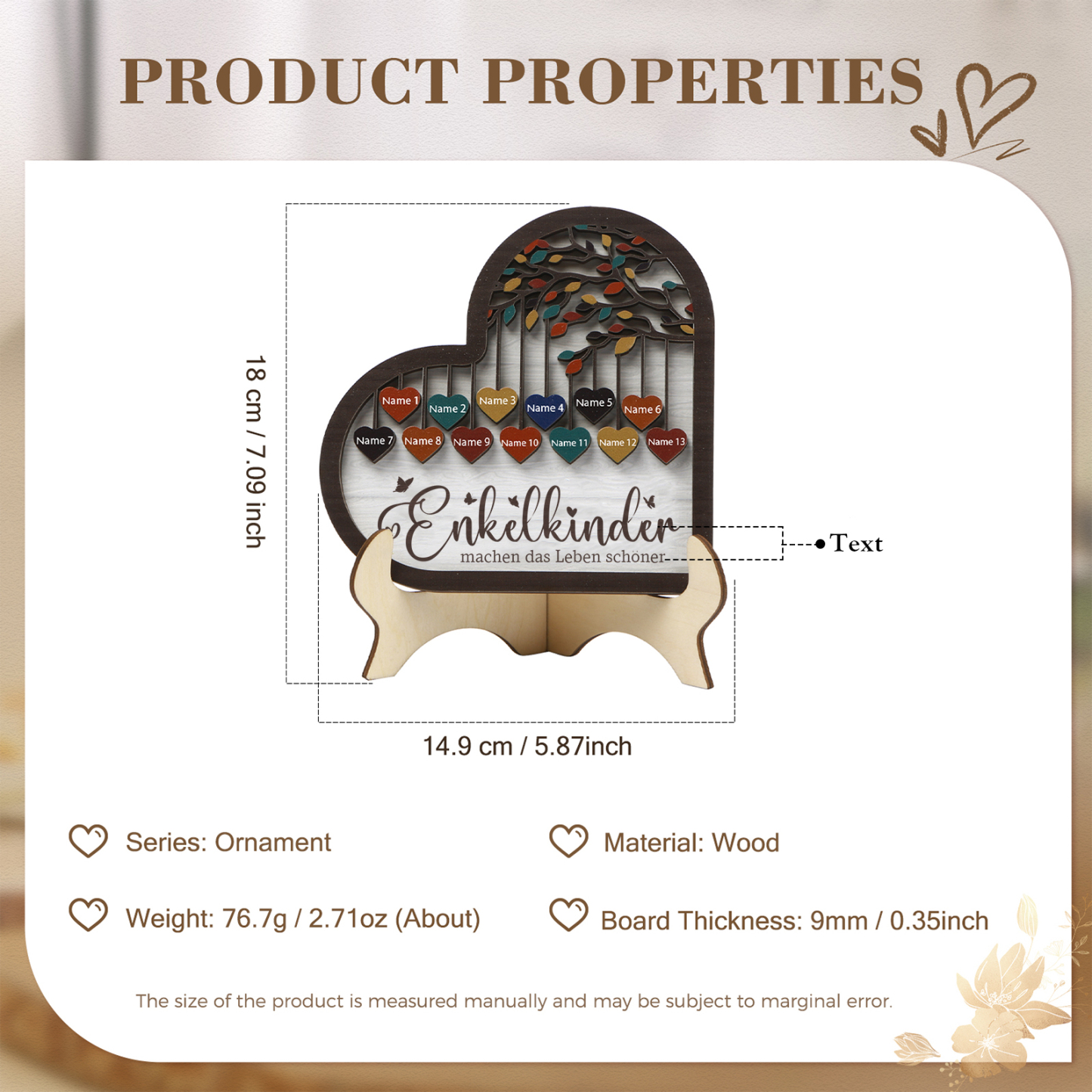 Personalisierte 2-15 Namen Holz Stammbaum Ornament-Enkelkinder machen das Leben schöner-Herz Familienstammbaum Schreibdekoration