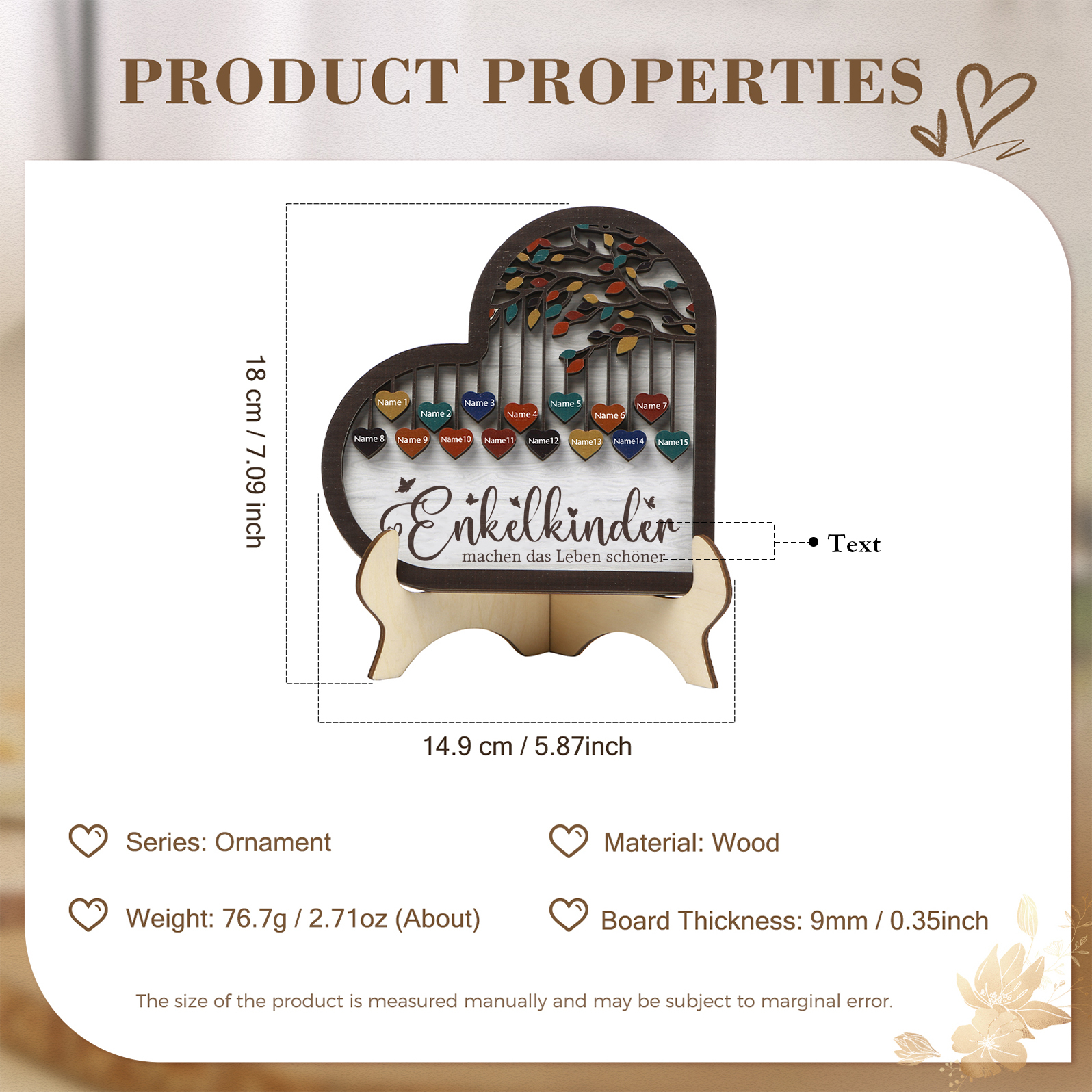 Personalisierte 2-15 Namen Holz Stammbaum Ornament-Enkelkinder machen das Leben schöner-Herz Familienstammbaum Schreibdekoration