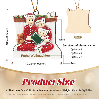 Holz Personalisierter 3-6 Namen & Text & Jahr Weihnachtsornament – Familie beim Vorlesen Weihnachtsdekoration für den Baum