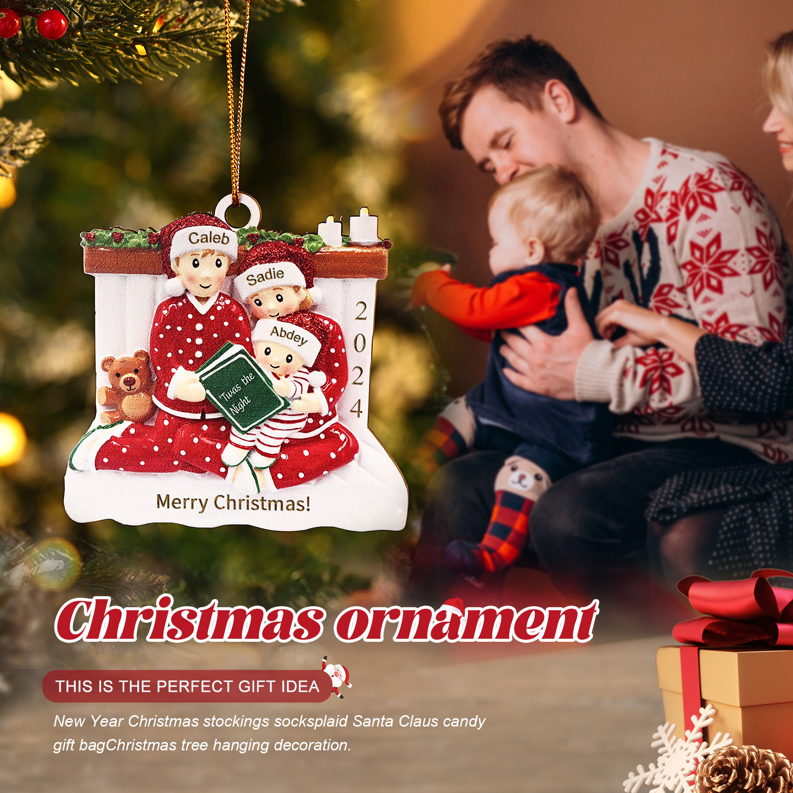 Holz Personalisierter 3-6 Namen Weihnachtsornament – Familie Weihnachtsbaum-Holzanhänger