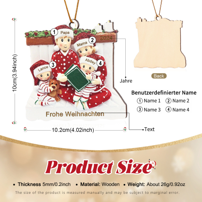 Holz Personalisierter 3-6 Namen & Text & Jahr Weihnachtsornament – Familie beim Vorlesen Weihnachtsdekoration für den Baum