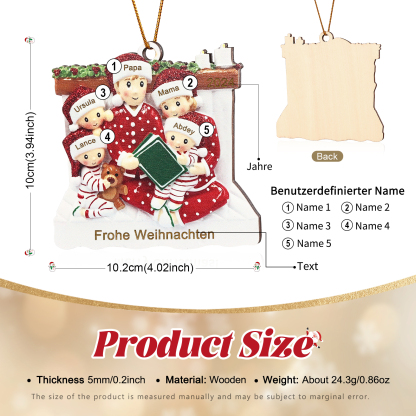 Holz Personalisierter 3-6 Namen & Text & Jahr Weihnachtsornament – Familie beim Vorlesen Weihnachtsdekoration für den Baum