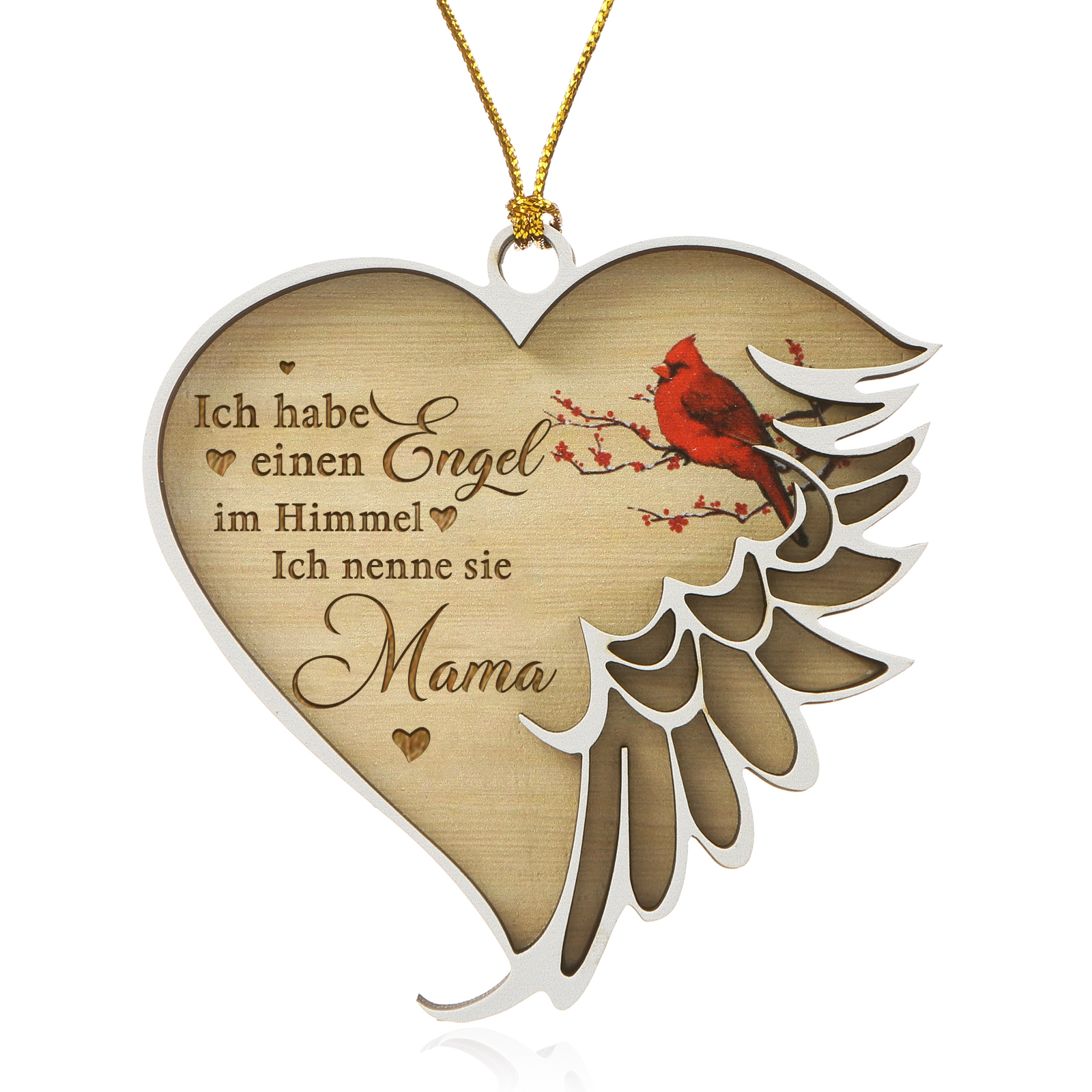 Holz Weihnachtsornament - Personalisierter 1 Name – Ich habe einen Engel im Himmel und nenne sie/ihn Mama/Papa – Weihnachtliche Erinnerungsdekoration