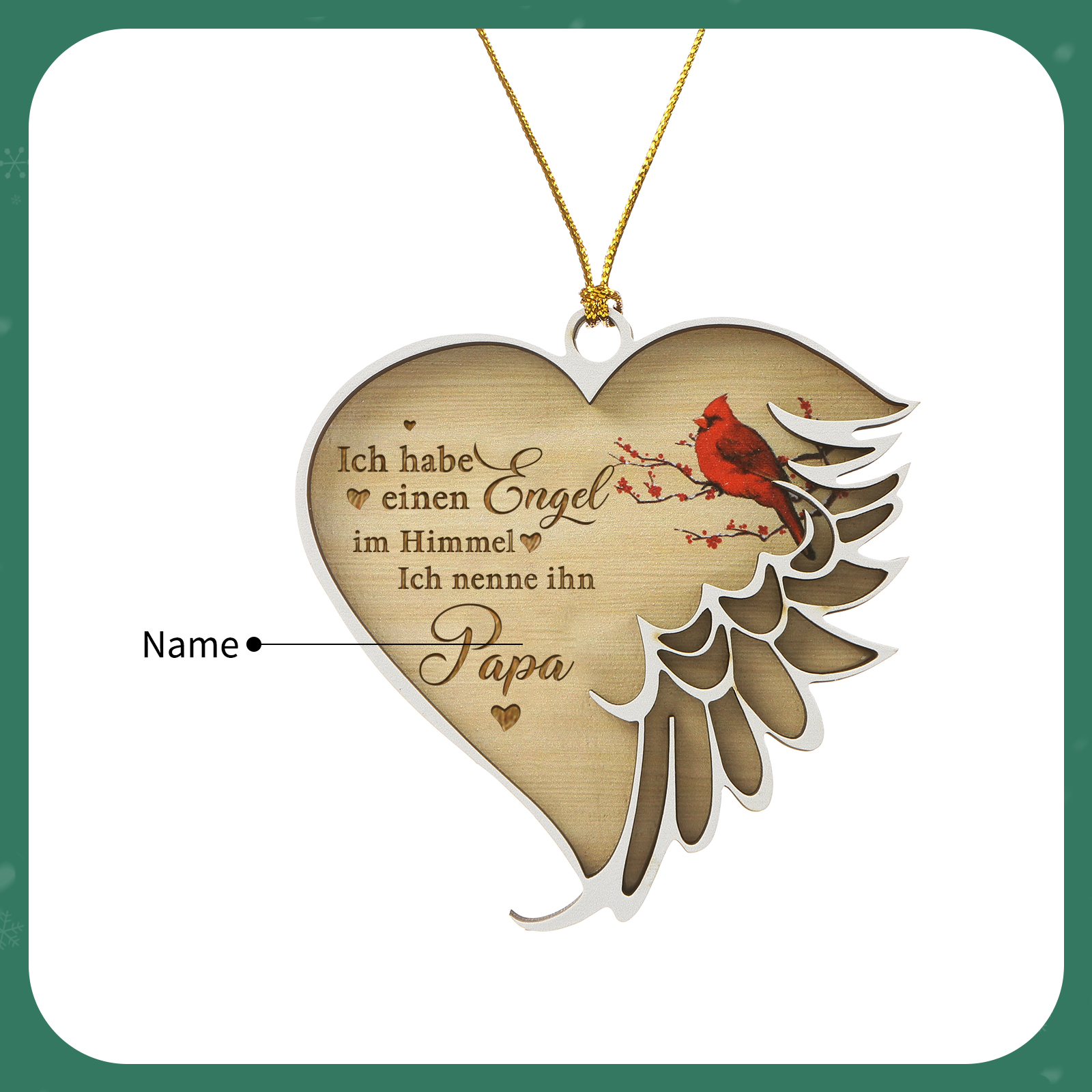 Holz Weihnachtsornament - Personalisierter 1 Name – Ich habe einen Engel im Himmel und nenne sie/ihn Mama/Papa – Weihnachtliche Erinnerungsdekoration